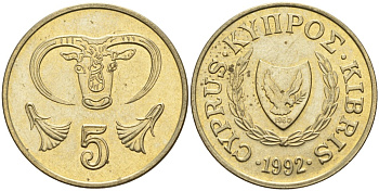 Кипр 5 центов 1992 KM 55.3 никель латунь 4141-1022