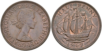 Великобритания 1/2 пенни 1962 Елизавета II (1952-2022) KM 896, Spink 4158 бронза 4561-941