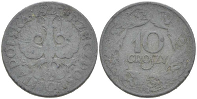 ПОЛЬША 10 ГРОШЕЙ 1923 w, ВТОРАЯ МИРОВАЯ ВОЙНА, НЕМЕЦКАЯ ОККУПАЦИЯ KM 36 цинк 218-1147
