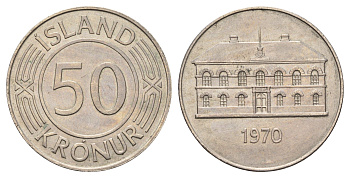 Исландия 50 крон 1970 здание парламента в Рейкьявике KM 19 медно-никель UNC 4367-1121