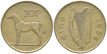 ИРЛАНДИЯ 20 ПЕНСОВ 1988 ЛОШАДЬ KM 25 никель бронза 46-1837