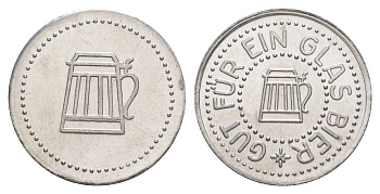 Германия жетон в 1 "стакан пива" ND диаметр 24 мм, вес 1,1 гр алюминий UNC 4638-846