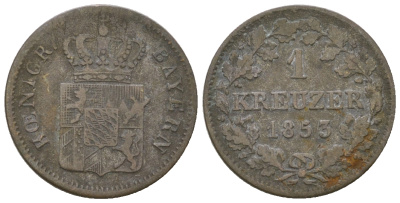 Бавария 1 крейцер 1853 Максимилиан II (1848-1864) KM 452 серебро 4668-1216