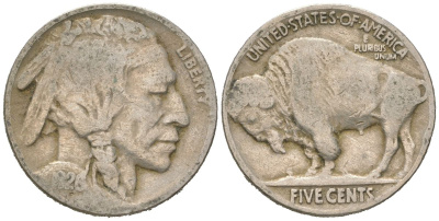 США 5 центов 1926 индеец, бизон KM 134 медно-никель 4614-1111