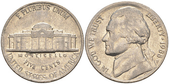 США 5 ЦЕНТОВ 1988 P, ДЖЕФФЕРСОН KM A192 медно-никель 4114-1112