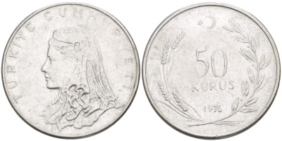 Турция 50 курушей 1976 Анатолийская невеста KM 899 нержавеющая сталь 4110-1031