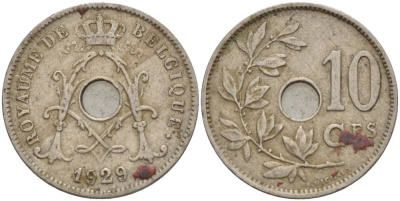 БЕЛЬГИЯ 10 САНТИМОВ 1929 BELGIQUE KM 85.1 медно-никель 4546-141