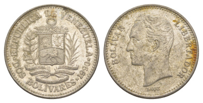 Венесуэла 2 боливара 1990 Симон Боливар Y 43a сталь плакированная никелем 4583-621
