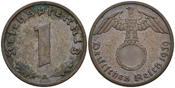 Германия 1 рейхспфенниг 1939 A KM 89, J. 361 бронза 4147-1159