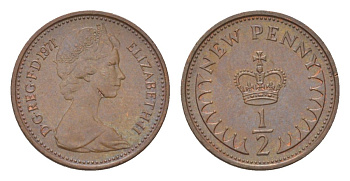 Великобритания 1/2 пенни 1971 Елизавета II (1952-2022) KM 914, Spink 4239 (A1) бронза aUNC 4627-822