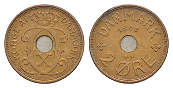Дания 2 эре 1938 N, Кристиан X (1912-1947) KM 827 бронза 4639-757