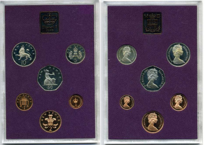 Великобритания официальный набор из 6 монет + жетон монетного двора 1980 в оригинальной пластиковой упаковке, с сертификатом KM PS 36 PROOF 3-6-4-20