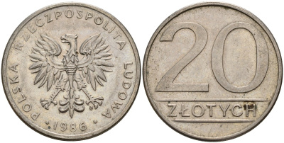 Польша 20 злотых 1986 MW Y 153.1 медно-никель 4187-647