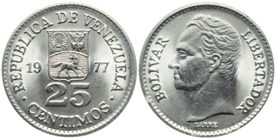 Венесуэла 25 сентимо 1977 Симон Боливар KM 50.2 никель 4392-954