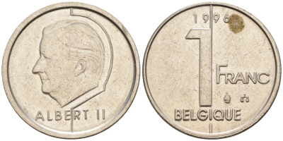 Бельгия 1 франк 1996 BELGIQUE KM 187 железо плакированное никелем 4594-567
