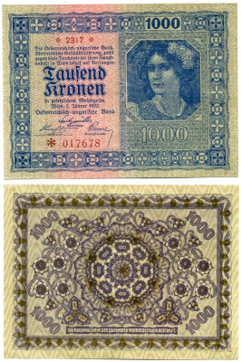 АВСТРИЯ 1000 КРОН 1922 Pick 78 бумага 3295-14-1