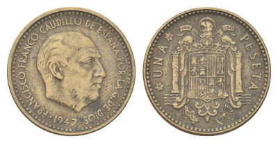Испания 1 песета 1947 (48) Франциско Франко (1939-1975) KM 775 алюминиевая бронза 4705-1035