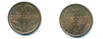 ПОРТУГАЛИЯ 50 СЕНТАВО 1979 KM 596 бронза 80-414