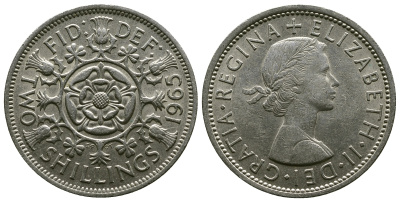 Великобритания 2 шиллинга (флорин) 1965 Елизавета II (1952-2022) KM 906, Spink 4146 медно-никель 4382-525
