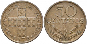 ПОРТУГАЛИЯ 50 СЕНТАВО 1978 KM 596 бронза 110-1022
