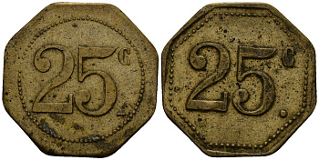 Франция 25 сантимов XIX-XX век ресторанный жетон латунь 4166-555