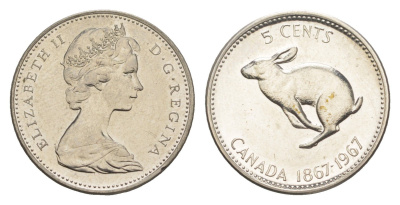 Канада 5 центов 1967 100 лет Конфедерации Канада KM 66 никель BU 4651-329