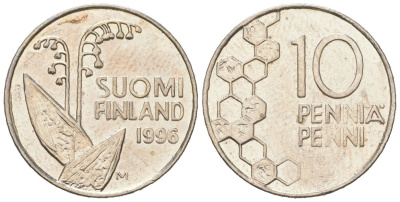 Финляндия 10 пенни 1996 M KM 65 медно-никель aUNC 99-1263