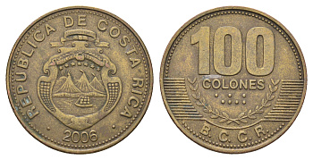 Коста-Рика 100 колонов 2006 KM 240a сталь плакированная латунью 4661-1125