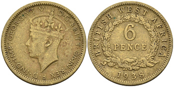 Британская Западная Африка 6 пенсов 1938 Георг VI (1936-1952) KM 22 никель-латунь 4588-653