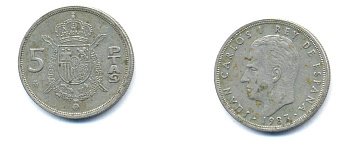 Испания 5 песет 1983 Хуан Карлос I (1975-2014) KM 823 медно-никель 54-1515