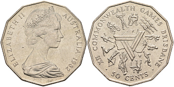 Австралия 50 центов 1982 Елизавета II (1952-2022), XII игры стран Британсого содружества KM 74 медно-никель 4565-912