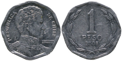 Чили 1 песо 2008 So KM 231, Schon 79 алюминий 4387-813
