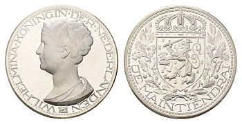 Нидерланды медаль из серии история Нидерландов - Вильгельмина - королева Нидерландов первая половина XX века Je Maintiendrai (Я выстою), диаметр 25 мм, вес 7,7 гр серебро PROOF 4671-1115