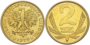 ПОЛЬША 2 ЗЛОТЫХ 1975 ЛЕНИНГРАДСКИЙ МОНДВОР KM 80.1 латунь UNC 56-1442