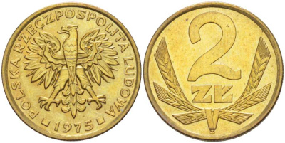 ПОЛЬША 2 ЗЛОТЫХ 1975 ЛЕНИНГРАДСКИЙ МОНДВОР KM 80.1 латунь UNC 56-1442
