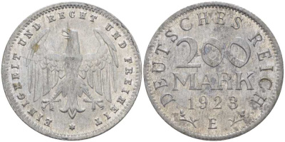 ГЕРМАНИЯ 200 МАРОК 1923 E KM 35, J. 304, Weege 22 алюминий 261-834