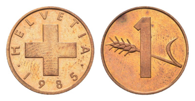 Швейцария 1 раппен 1985 KM 46 бронза UNC 4708-269