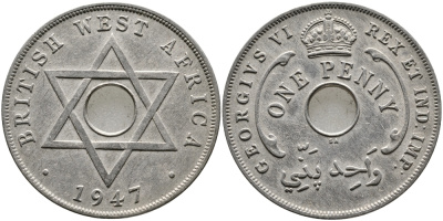 Британская Западная Африка 1 пенни 1947 Георг VI (1937-1952) KM 19 медно-никель 1523-233