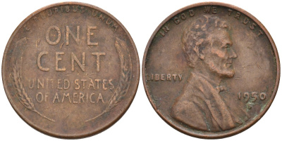 США 1 цент 1950 S, Линкольн KM А132 медь цинк 4115-812