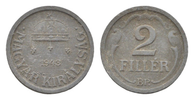 Венгрия 2 филлера 1943 BP KM 519 цинк 4665-521