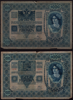 Австрия 1000 крон 1902 Женщина, австрийское знаме, с печатью Pick 8 бумага 7547-92-3-2