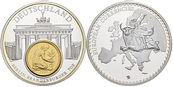 Нидерланды медаль 1993 серия европейские доевровые монеты, 54 гр., 50 мм.,с сертификатом, Германия, Берлин, Бранденбургские ворота  серебрение  PROOF  06-026-12