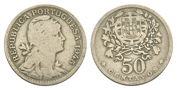 Португалия 50 сентаво 1945 KM 577 никель латунь 4163-654