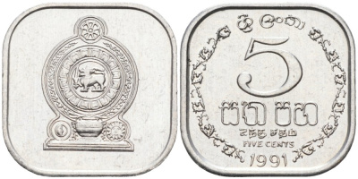 Шри-Ланка 5 центов 1991 KM 139а алюминий 75-419