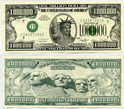 США 1000000 ДОЛЛАРОВ 2001 D СКОТТДЕЙЛ, СУВЕНИР бумага UNC (ПРЕСС) 7203-10-1
