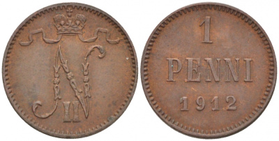 Россия для Финляндии 1 пенни 1912 Николай II (1894-1917) KM 13, Биткин 472 медь 4396-1361