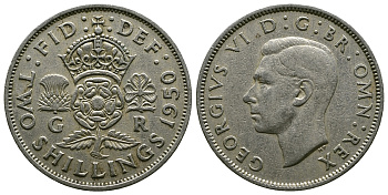 Великобритания 2 шиллинга (флорин) 1950 Георг VI (1936-1952) KM 878, Spink 4107 медно-никель 4607-712