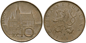 Чехия 10 крон 1993 Кафедральный собор города Брно KM 4 сталь плакированная медью 4167-952
