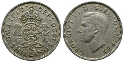 Великобритания 2 шиллинга (флорин) 1950 Георг VI (1936-1952) KM 878, Spink 4107 медно-никель 4607-712