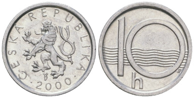 Чехия 10 геллеров 2000 b’ KM 6 алюминий aUNC 4532-759